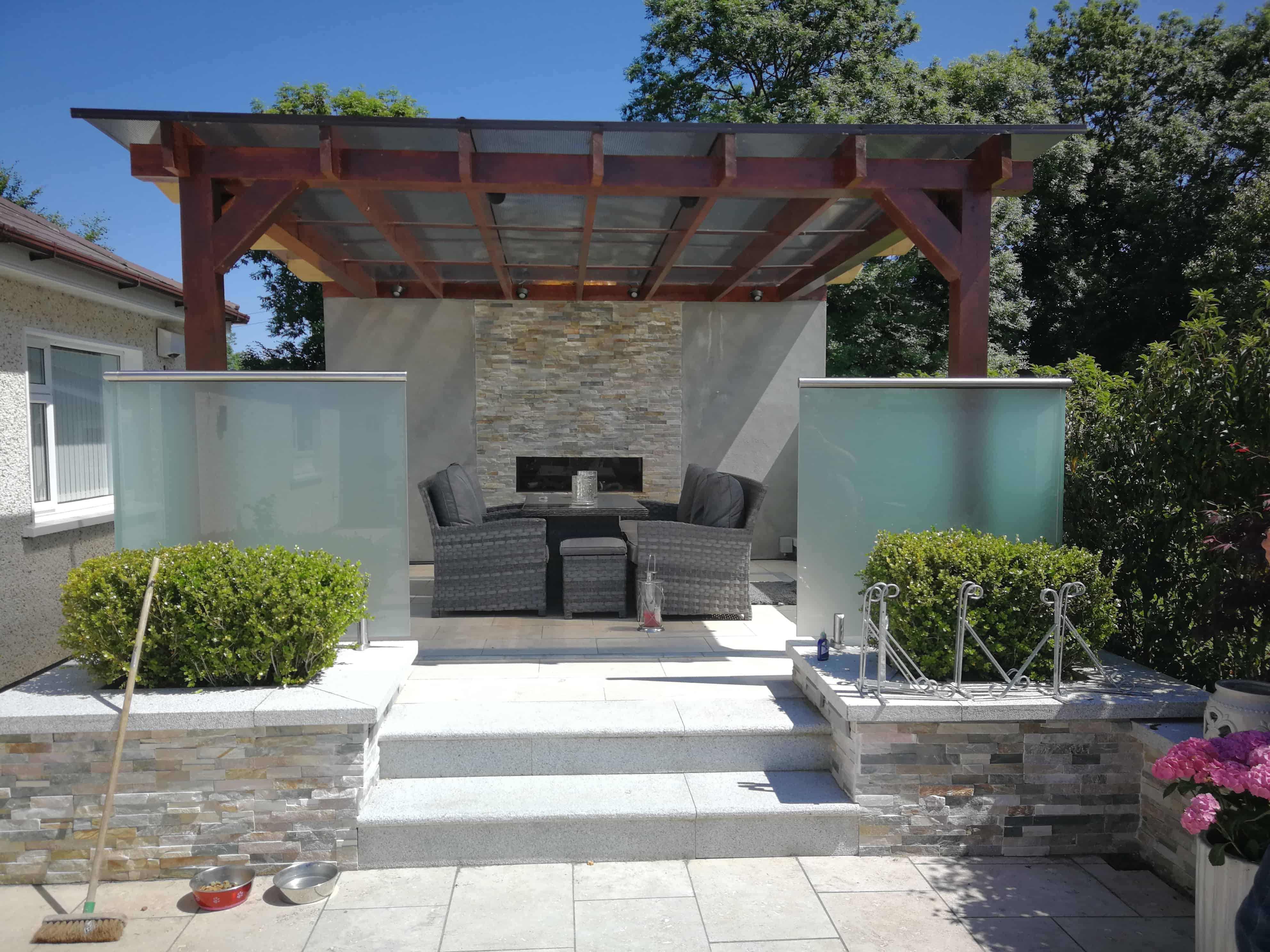 Allspec satin glass balustrade around a garden terrace